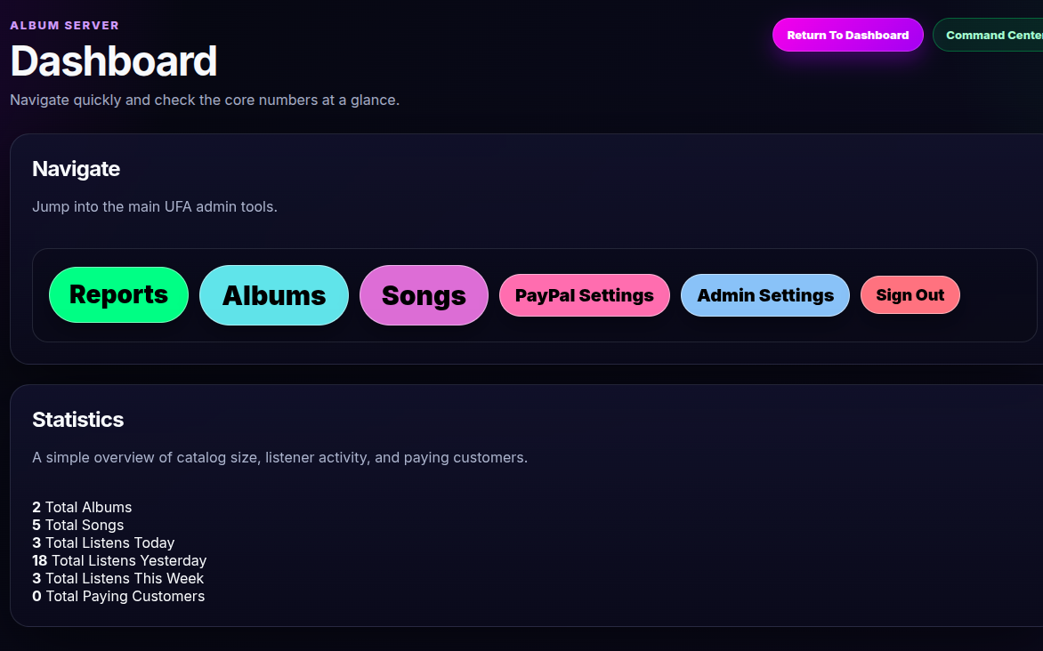 Album Server - Dashboard Screen