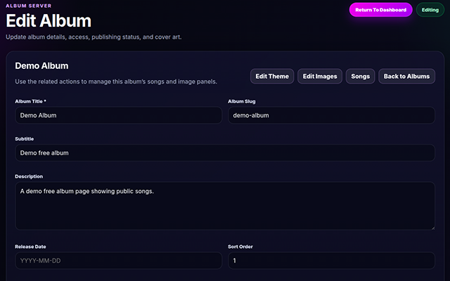 Album Server - Edit Album Screen