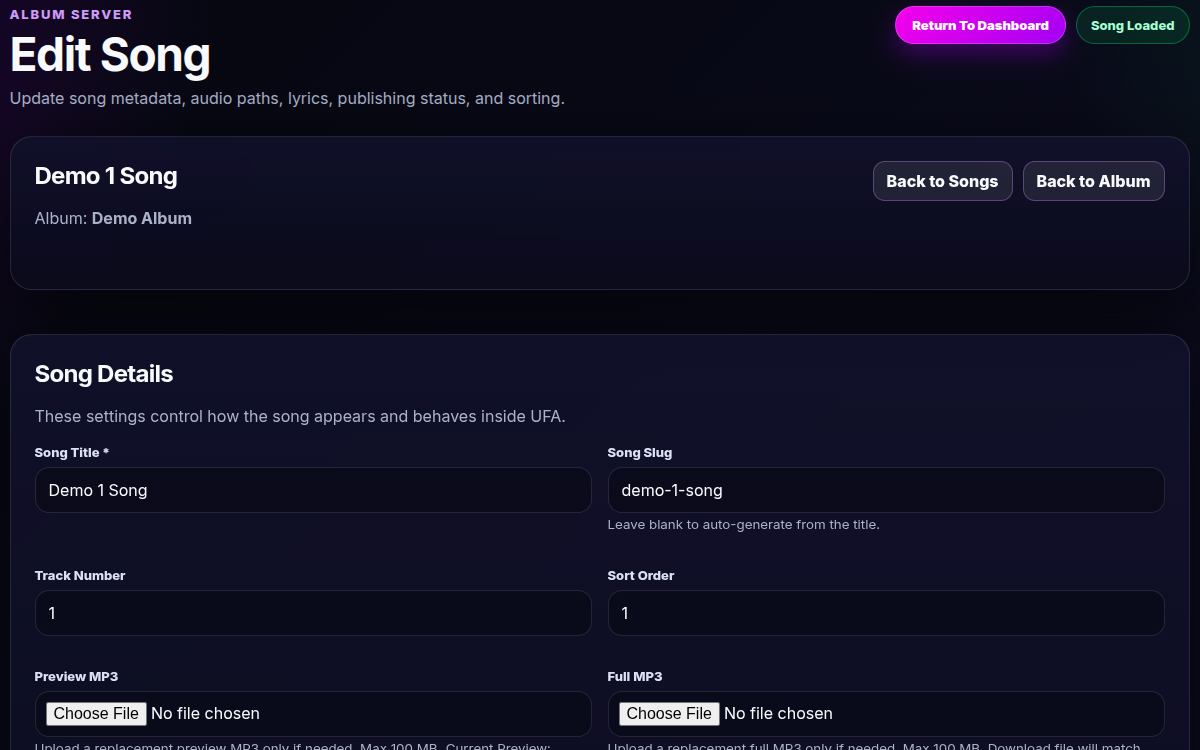 Album Server - Edit Song Screen