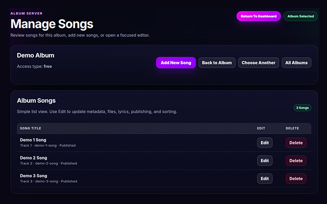 Album Server - Songs Screen